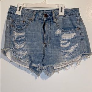 Distressed denim short shorts